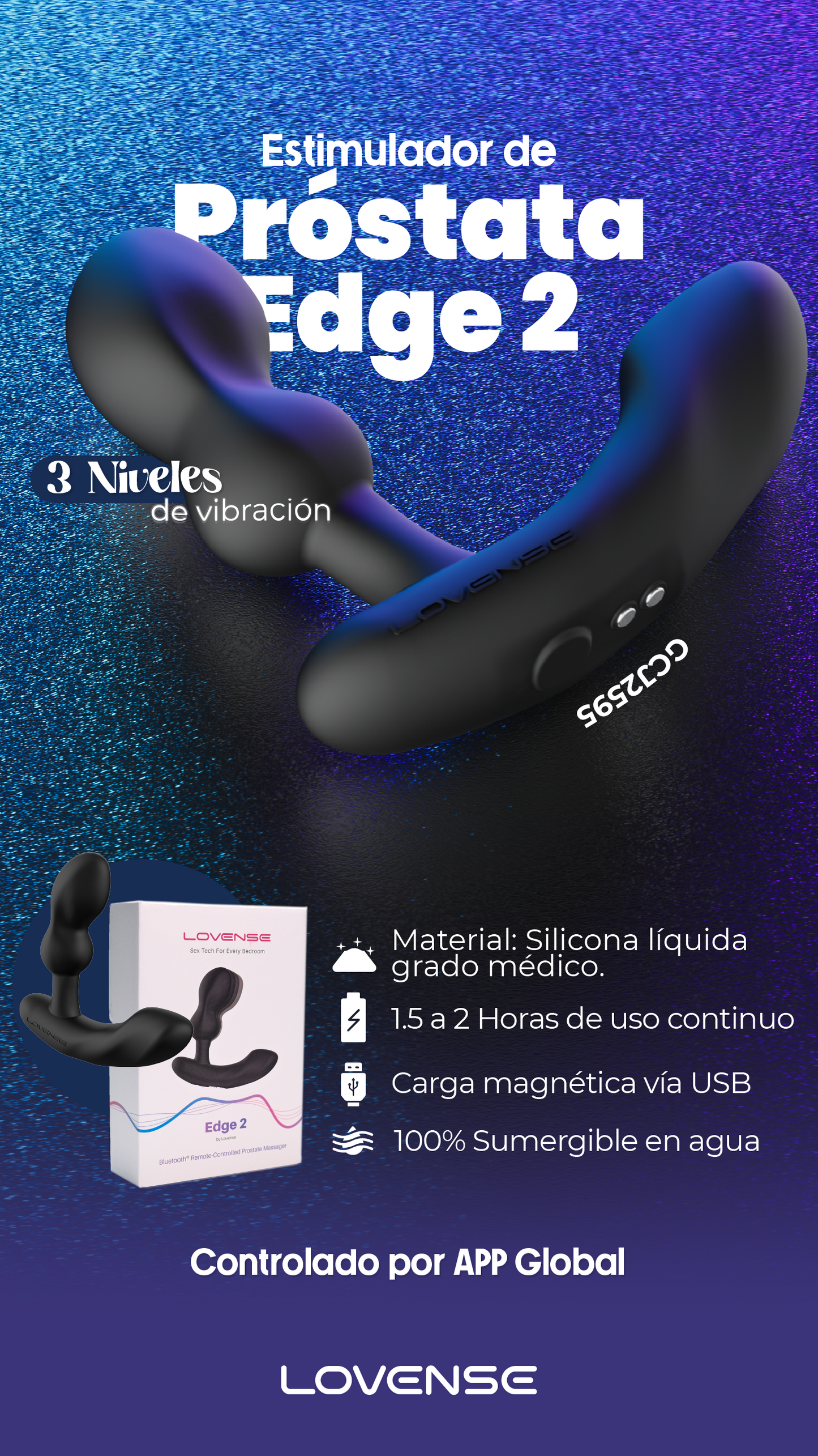 Estimulador de Próstata Edge 2 controlado por APP Global By Lovense