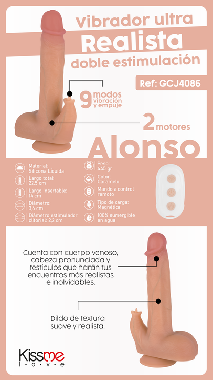 Vibrador a Control Remoto Ultra Realista Doble Estimulación Alonso KissMe Love